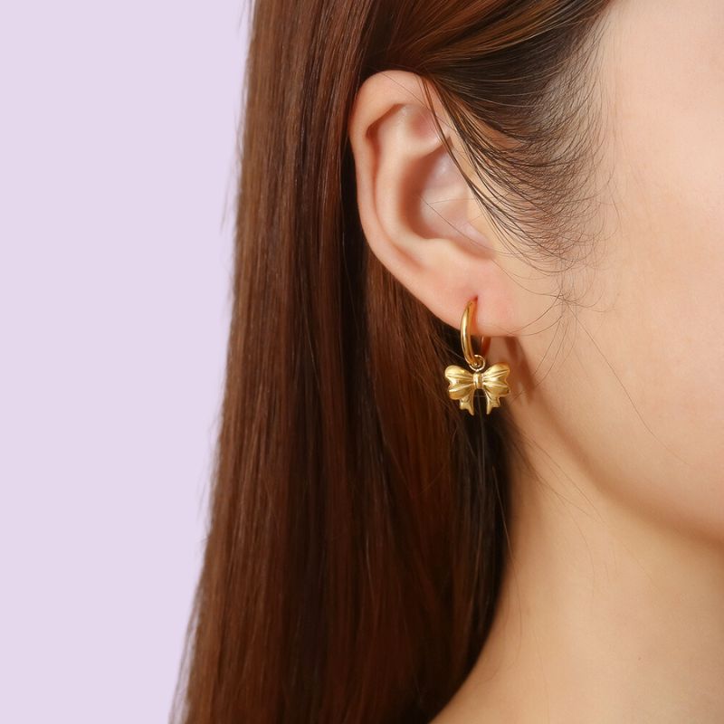 Dainty Gold Dangle Earrings For Women - Gold Plated Bow, Heart & Butterfly Drop Earrings
