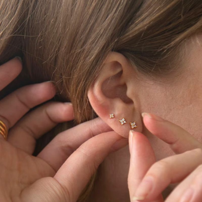 Simple 3-Hole Stud Earring Set