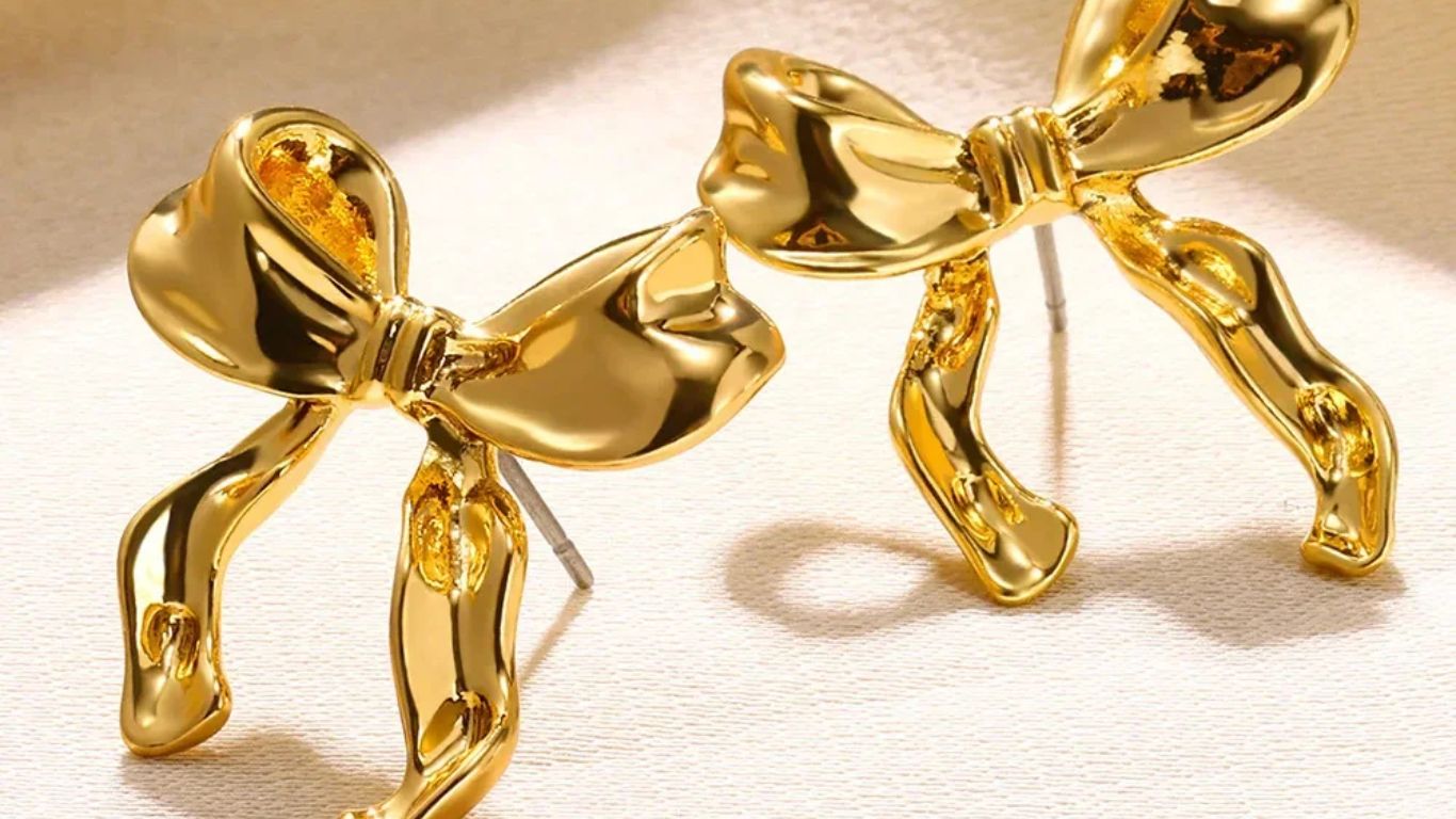 gold bow earrings for Galentine's