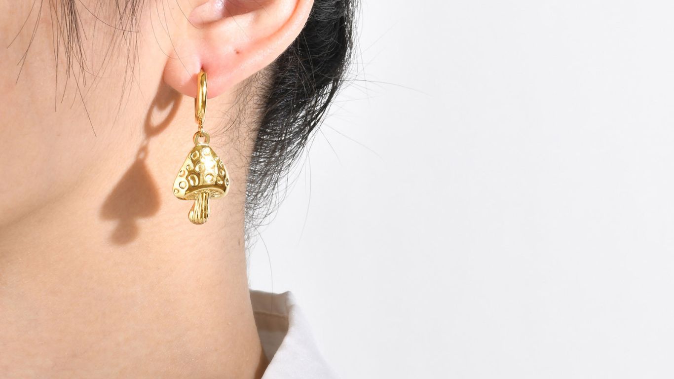 gold mushroom earrings vs sterling silver