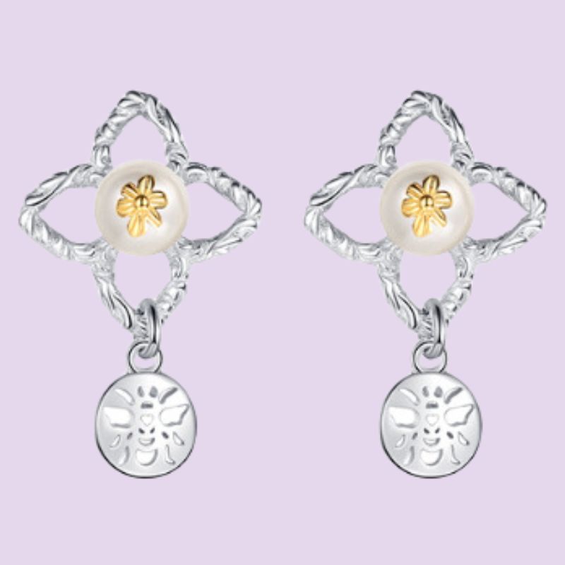 Bee Flower Pearl Earrings