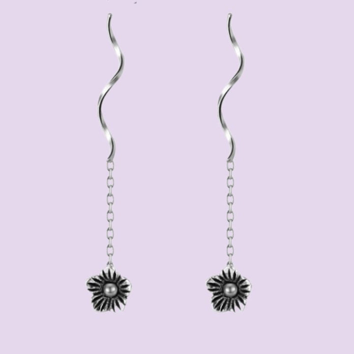 Black Flower Threader Earrings