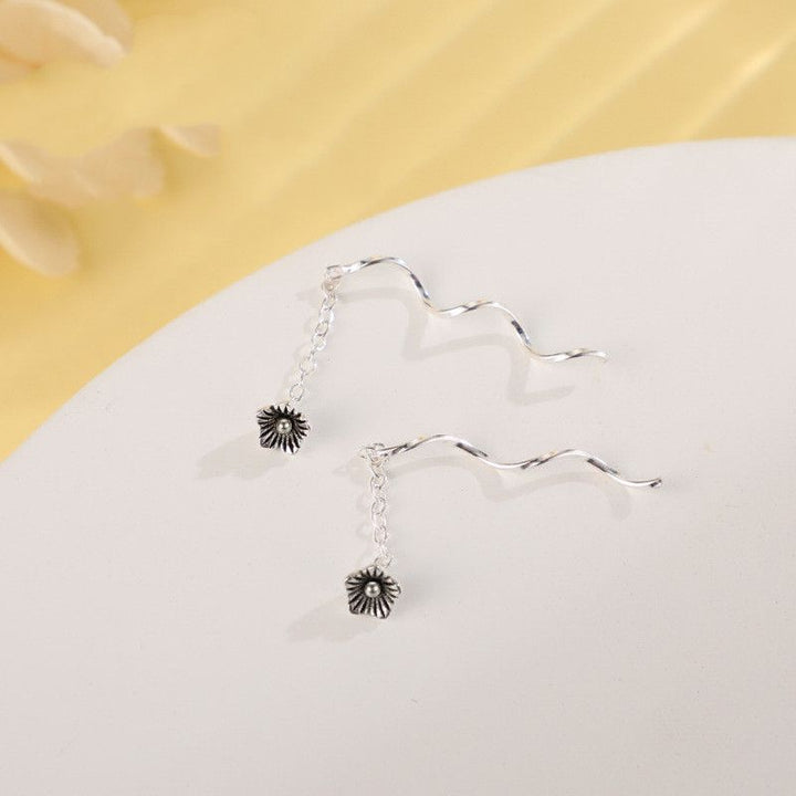 Black Flower Threader Earrings