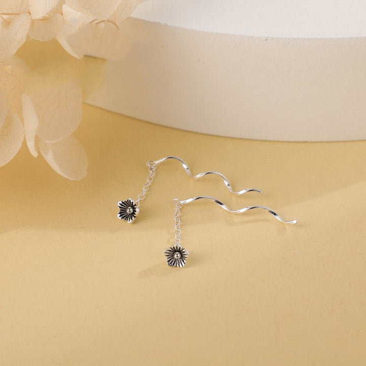 Black Flower Threader Earrings