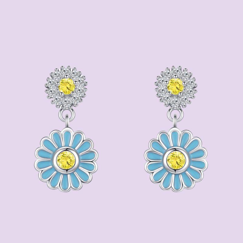 Blue Enamel Flower Earrings