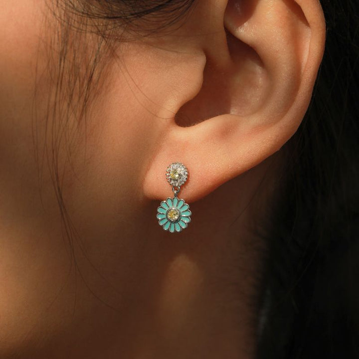 Blue Enamel Flower Earrings