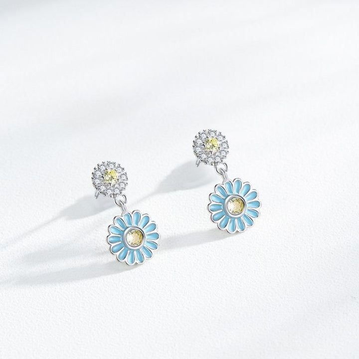 Blue Enamel Flower Earrings