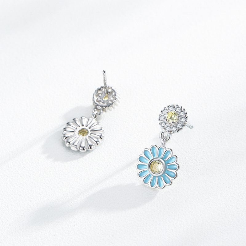 Blue Enamel Flower Earrings