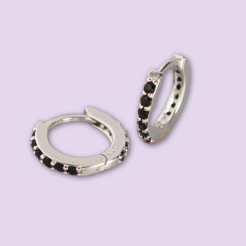 studded huggie earrings-silver and black