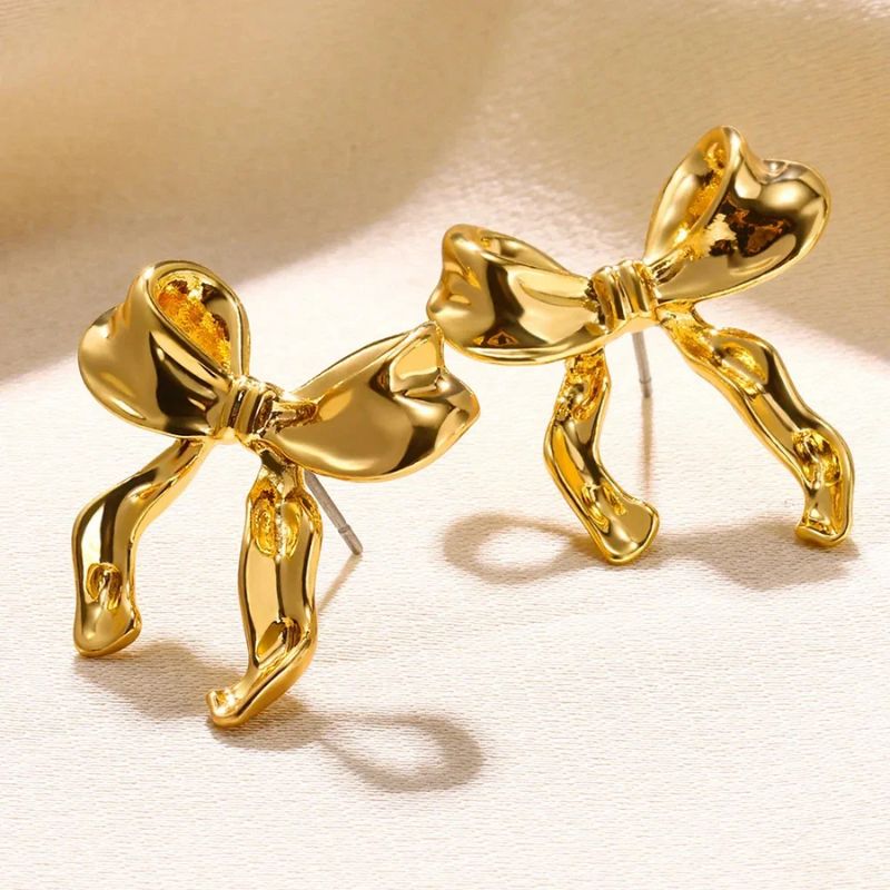 Crinkled Bow Stud Earrings