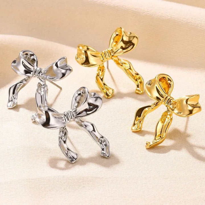 Crinkled Bow Stud Earrings