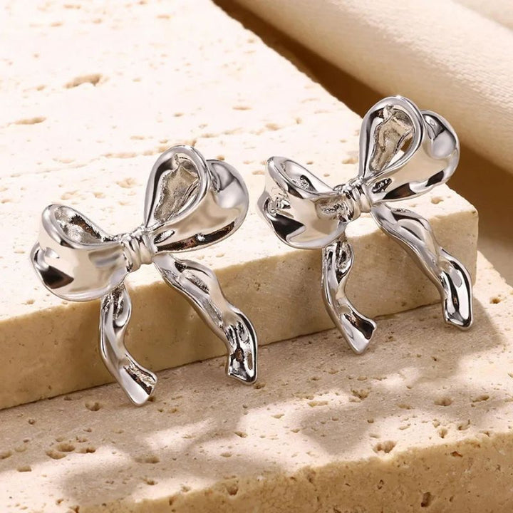 Crinkled Bow Stud Earrings