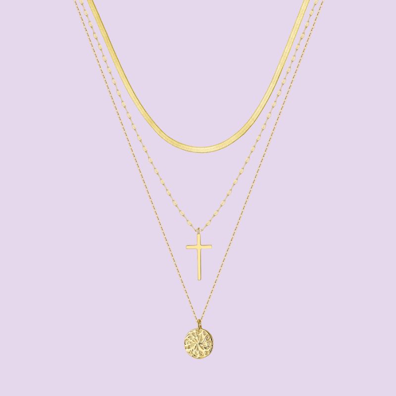 Cross & Coin Pendant Layered Necklace