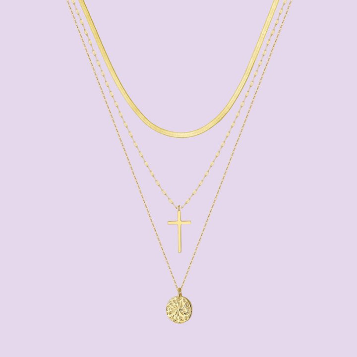 Cross & Coin Pendant Layered Necklace