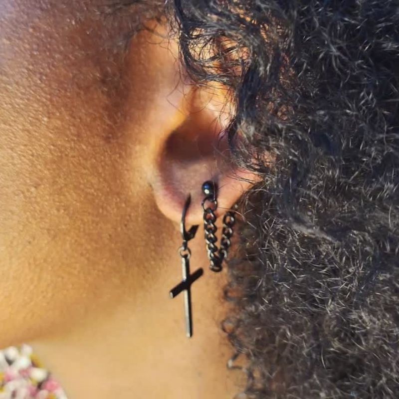 Ear Piercings Black Earrings With Cross Black Cross Dangle