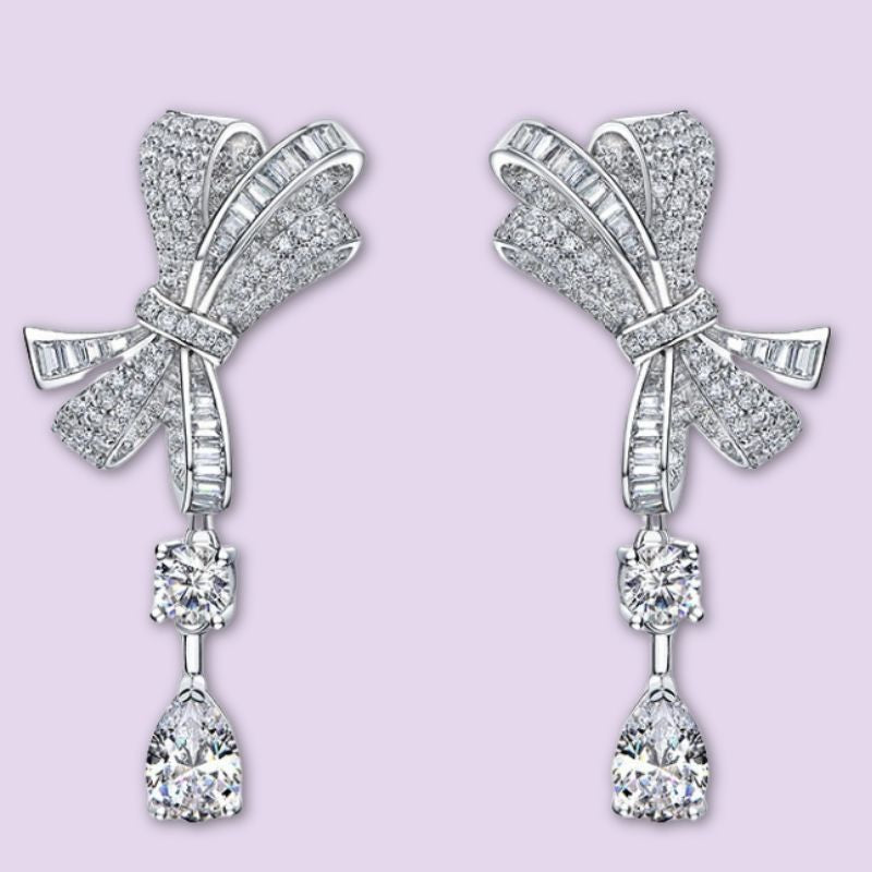 crystal bow dangle earrings