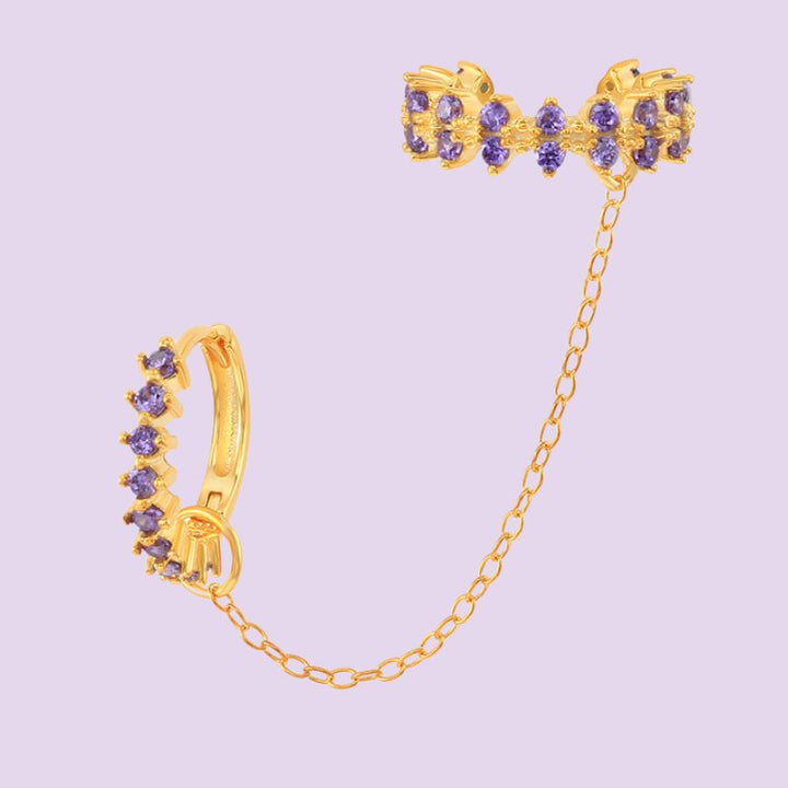 Crystal Hoop And Gold Chain Cuff Earrings