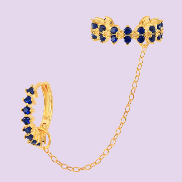 Crystal Hoop And Gold Chain Cuff Earrings