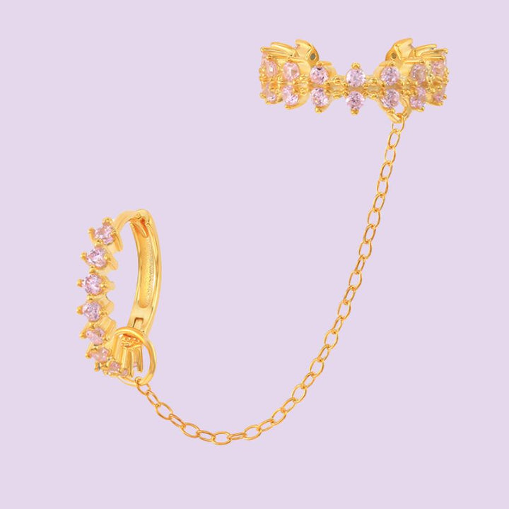 Crystal Hoop And Gold Chain Cuff Earrings