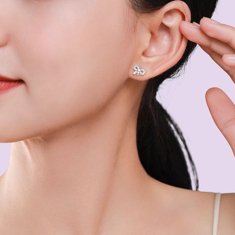 Diamond Bow Stud Earrings