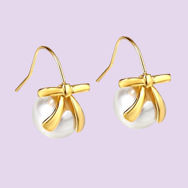 Pearl Bow Hook Earrings