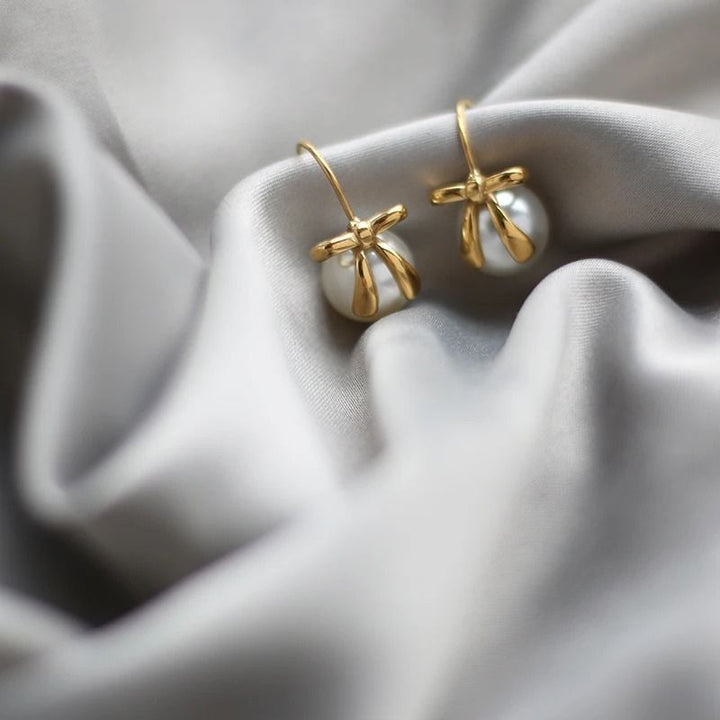 Pearl Bow Hook Earrings