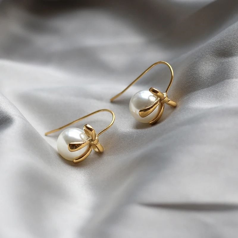 Pearl Bow Hook Earrings