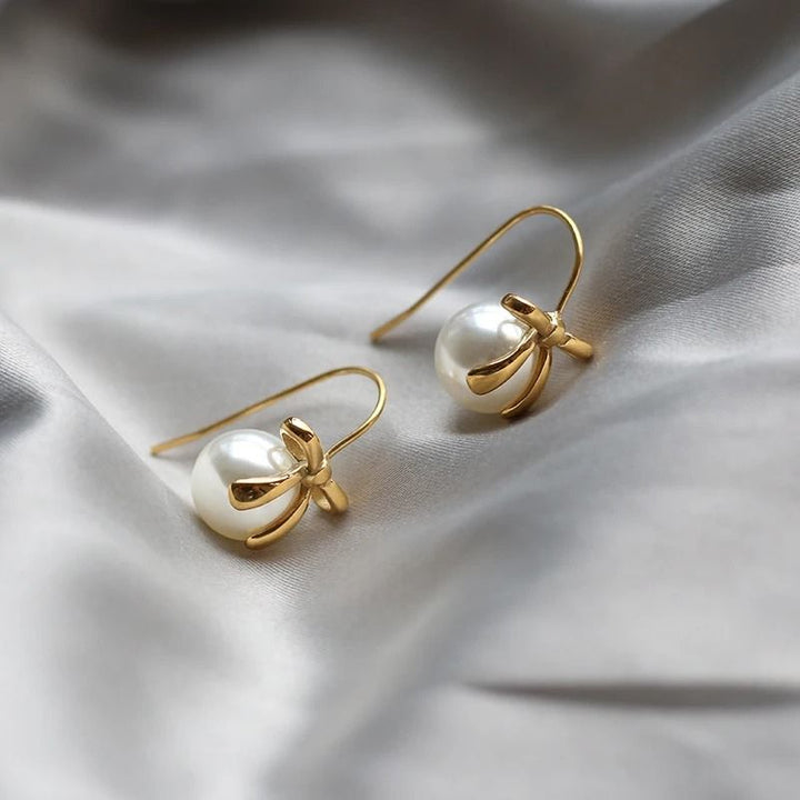 Pearl Bow Hook Earrings