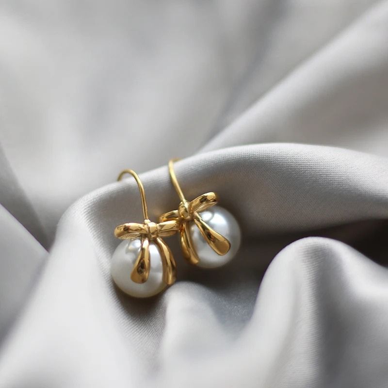 Pearl Bow Hook Earrings