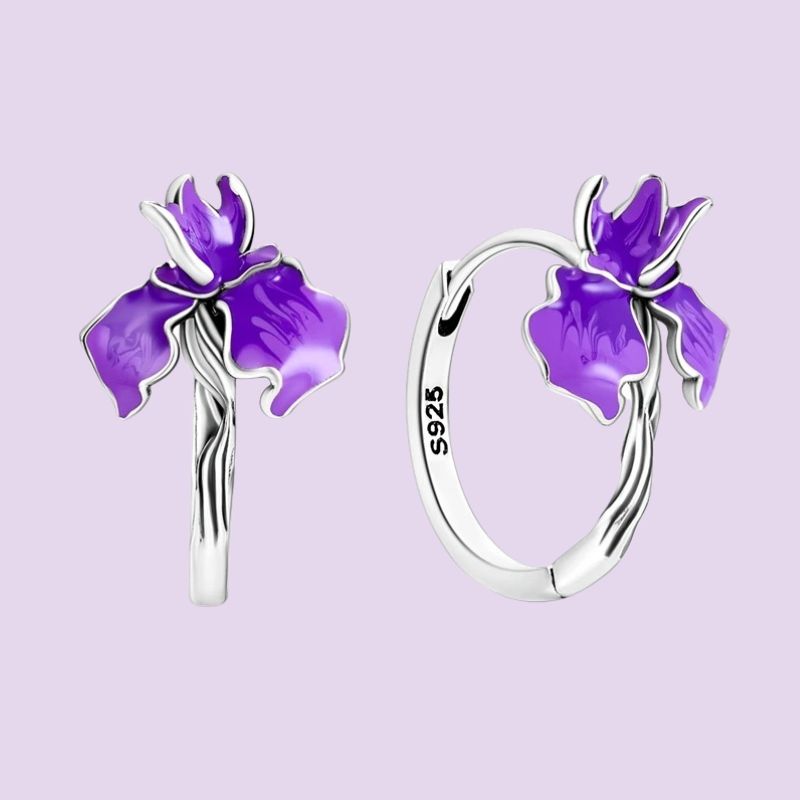 Purple Lily Flower Huggie Earrings