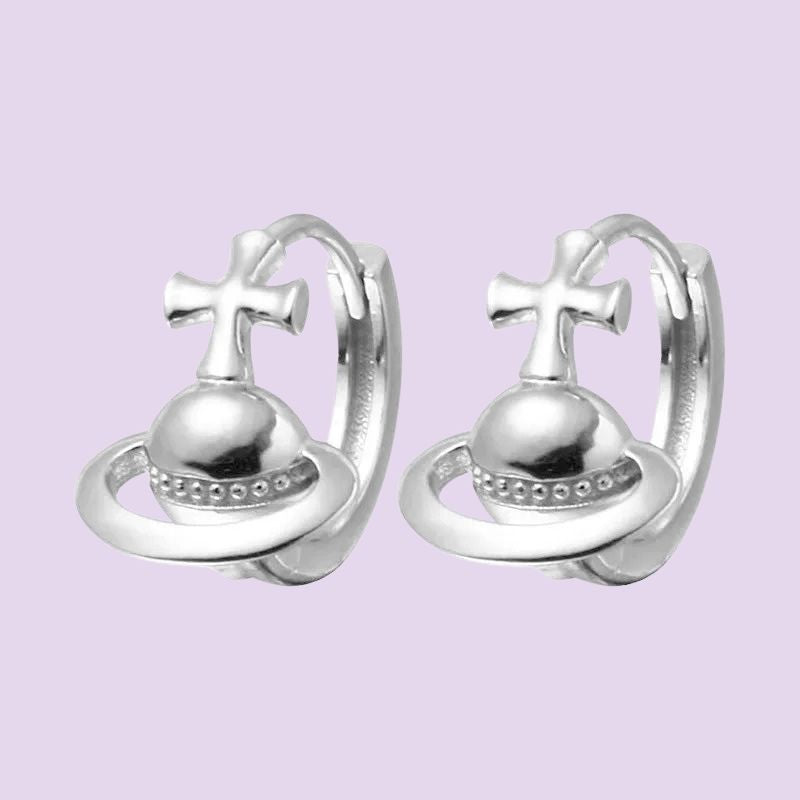 silver saturn earrings