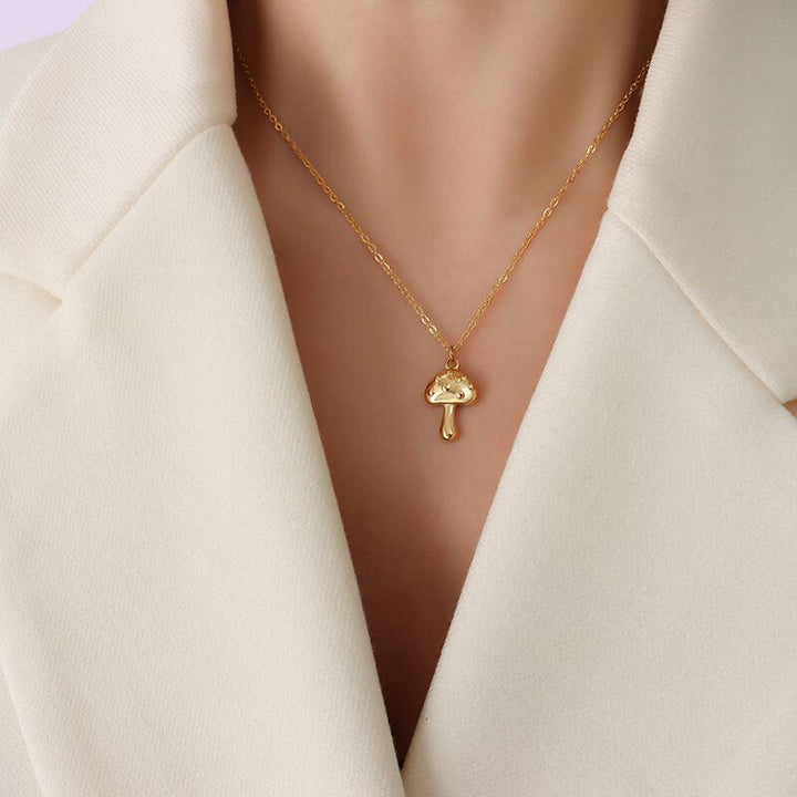 simple gold mushroom pendant necklace