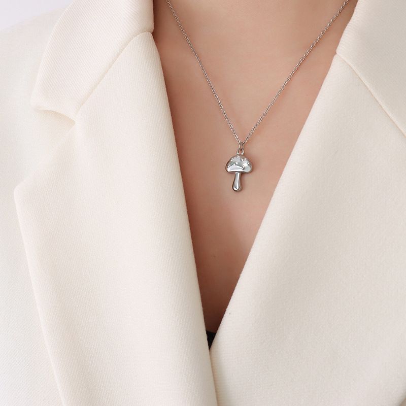 simple silver mushroom pendant necklace