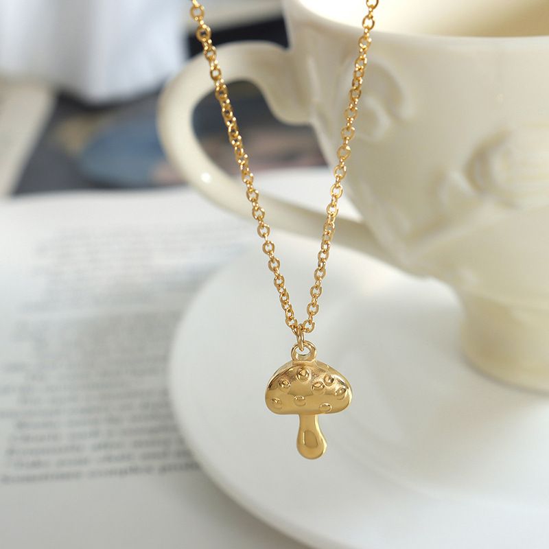 simple gold mushroom pendant necklace