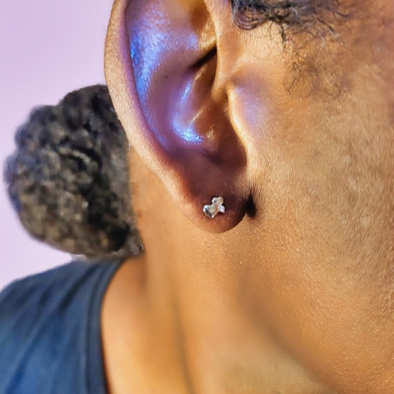triple heart stud earrings