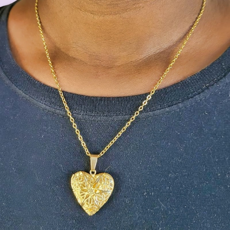 Large Antique Gold Heart Locket Necklace – Bliss, Books, and Jewels