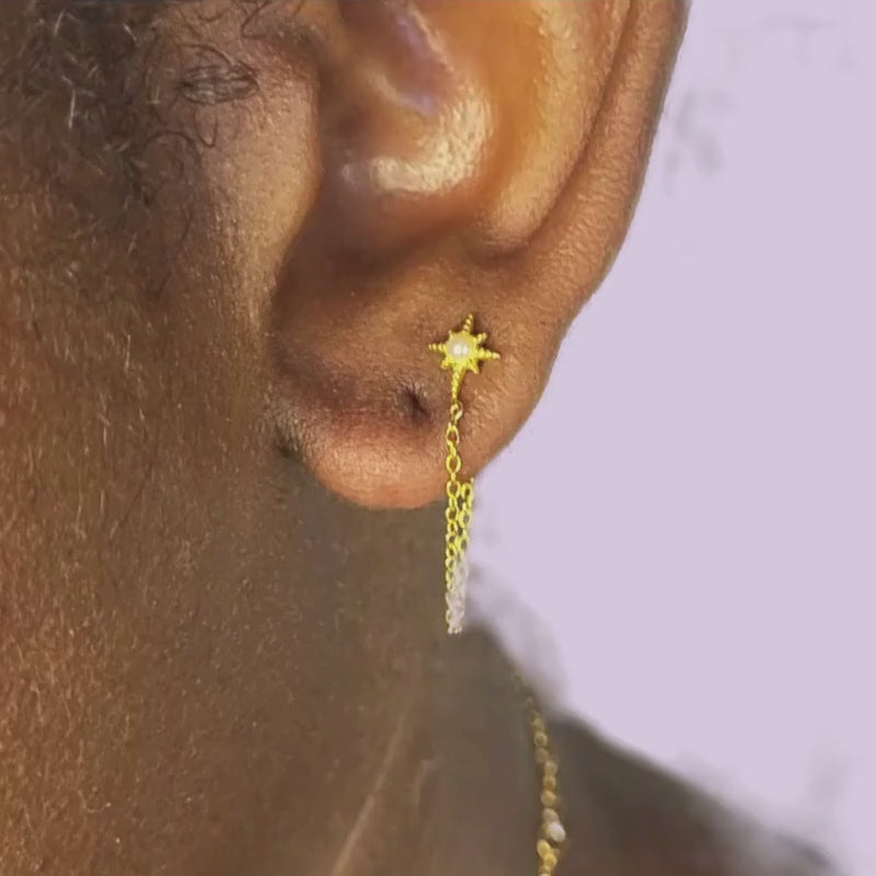 Single Star Pearl Dangle Earring