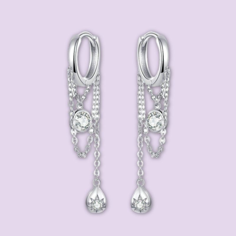 silver dangle chain hoop earrings